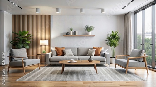 Minimalist living room with sleek and unadorned furniture photo
