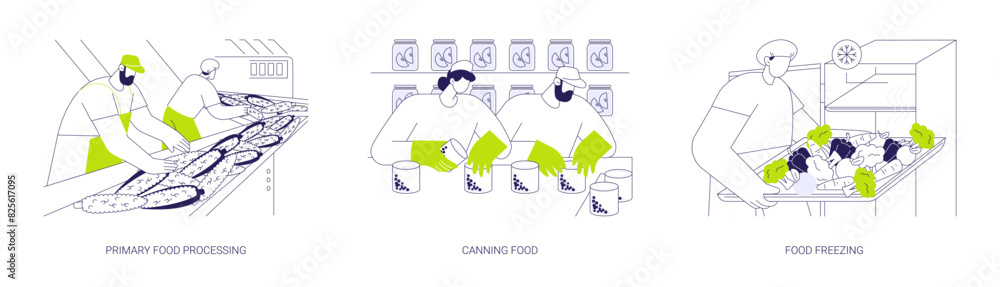 Food processing abstract concept vector illustrations. Food processing abstract concept vector illustrations.