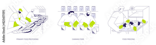 Food processing abstract concept vector illustrations.