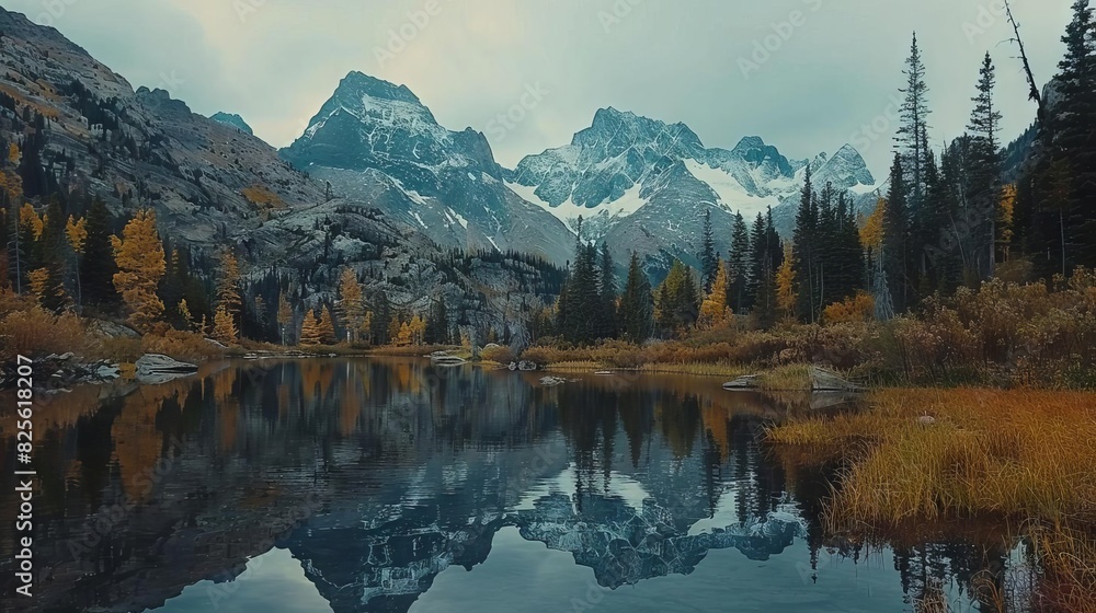 majestic alpine lake reflecting towering snowcapped peaks breathtaking landscape photography