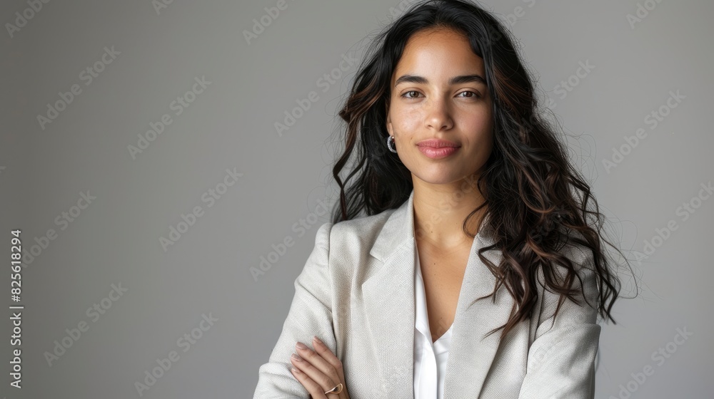 The Portrait Depicts A Confident Young Latin Brazilian Businesswoman Against A Neutral Background, High Quality The Portrait Depicts A Confident Young Latin Brazilian Businesswoman Against A Neutral Background, High Quality