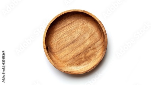 Empty wooden plate isolated on white background top view and perspective