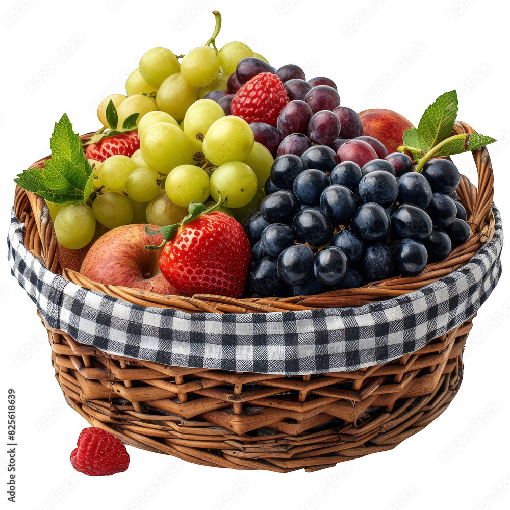 a basket of fruit with grapes, strawberries, and raspberries, transparent background png a basket of fruit with grapes, strawberries, and raspberries, transparent background png