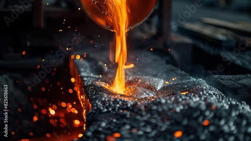 molten metal pouring in industrial foundry dramatic red hot fire metal casting process photo