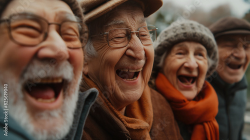 a group of old people were sitting relaxed together, laughing happily