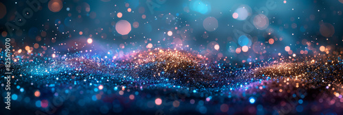 background of abstract glitter lights. purple, teal and black banner