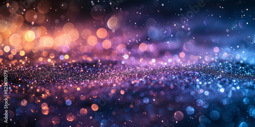background of abstract glitter lights. purple, teal and black banner