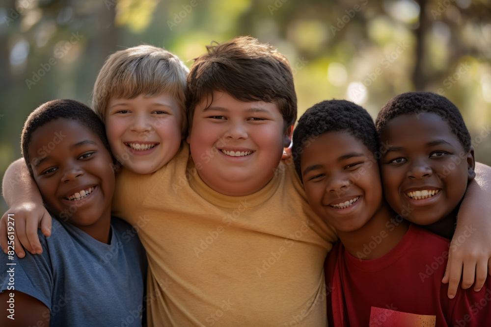 overweight boy with his friends overweight boy with his friends