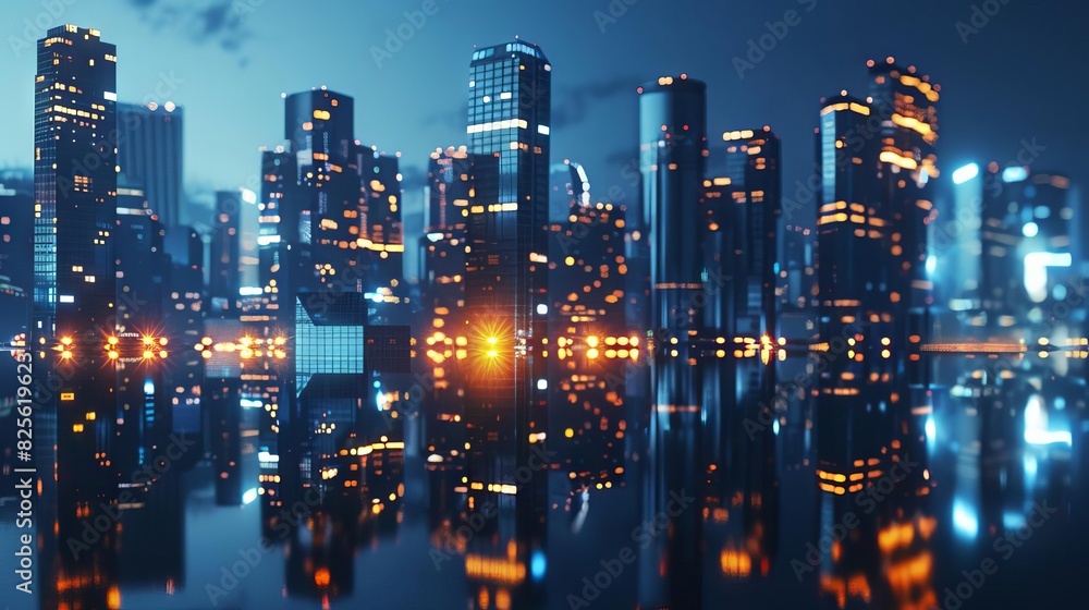 spectacular night skyline of modern metropolis conceptual cityscape ai generated illustration