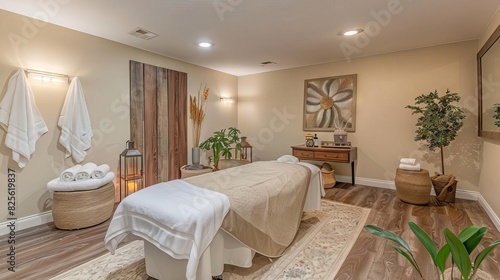tranquil spa or massage studio showcasing wellness and therapy profession interior photography