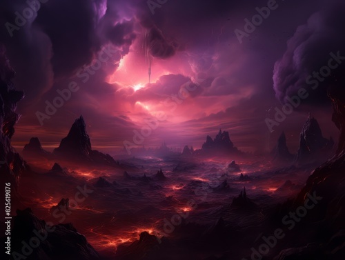 Violet Inferno Realistic Surrealism of Purple Lava in the Sky.