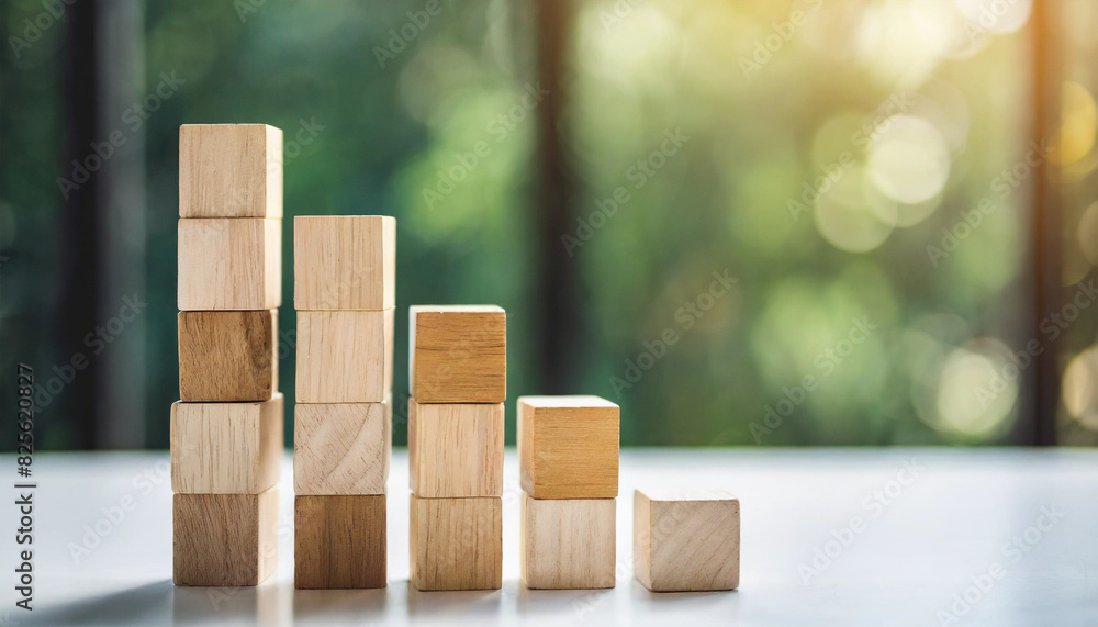 Empty wooden blocks in a row symbolizing potential and growth in business strategy Empty wooden blocks in a row symbolizing potential and growth in business strategy