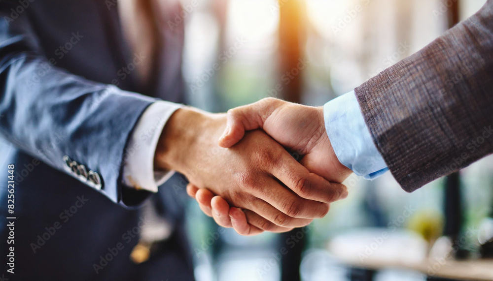 two hands in a firm handshake, symbolizing a successful business agreement