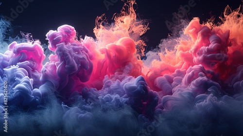  agenta and pink fluffy pastel ink smoke cloud against black background - Generative Ai photo