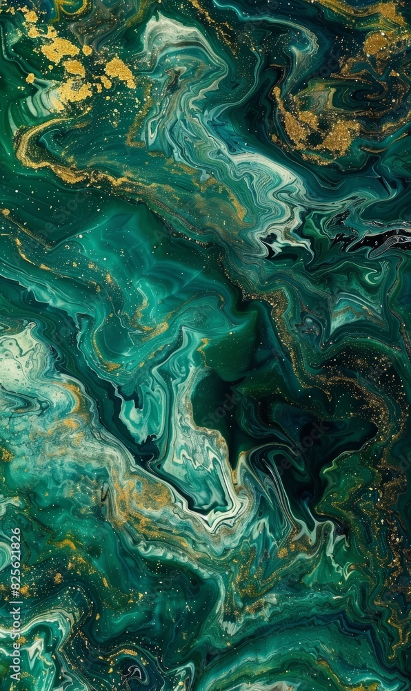 The abstract backgrounds blend dark and light green with gold hues, highlighted by white ink-like fluid patterns reminiscent of marble stone, evoking sophistication and luxury. The abstract backgrounds blend dark and light green with gold hues, highlighted by white ink-like fluid patterns reminiscent of marble stone, evoking sophistication and luxury.