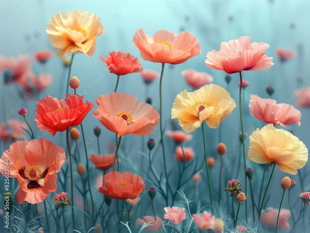 Fototapeta premium Poppy flowers with beautiful color and simple background. 