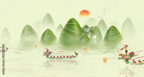 Dragon Boat Festival Illustration Zongzi Landscape Illustration Dragon Boat Festival Dragon Boat Race 