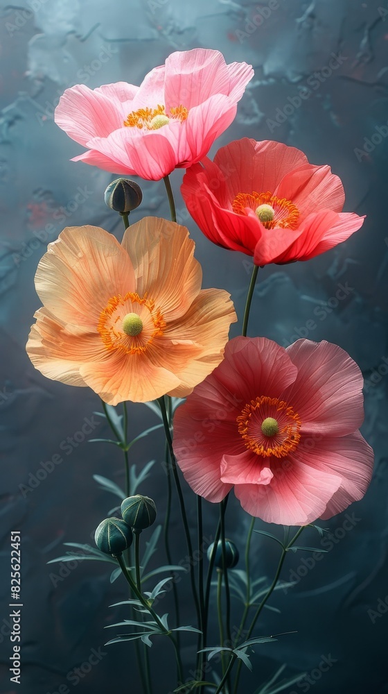 Fototapeta premium Poppy flowers with beautiful color and simple background. 