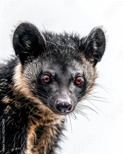 Mystic portrait of Common Palm Civet   copy space on right side  Anger  Menacing  Headshot  Close-up View Isolated on white background