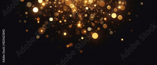 抽象的な豪華なゴールドの背景に金の粒子。キラキラのビンテージ ライトの背景。クリスマスの黄金の光は、暗い背景に粒子のボケ味を輝かせます。金箔のテクスチャです。 © Fabian