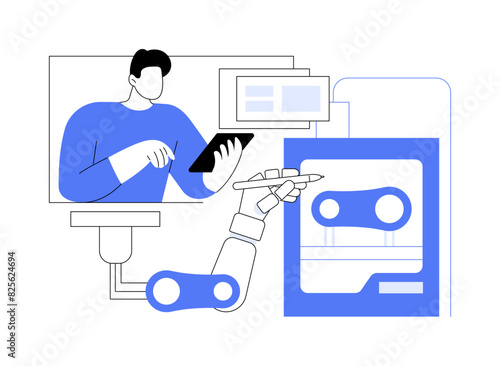 3D printers in robotics isolated cartoon vector illustrations.