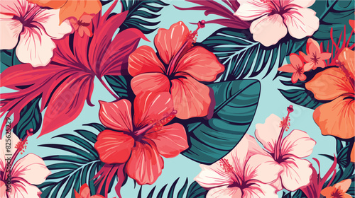 Tropical flowers seamless pattern with hand drawn 