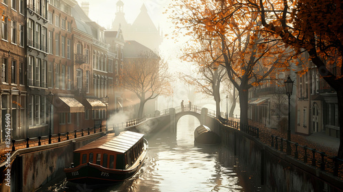 Canal boat moored along a canal