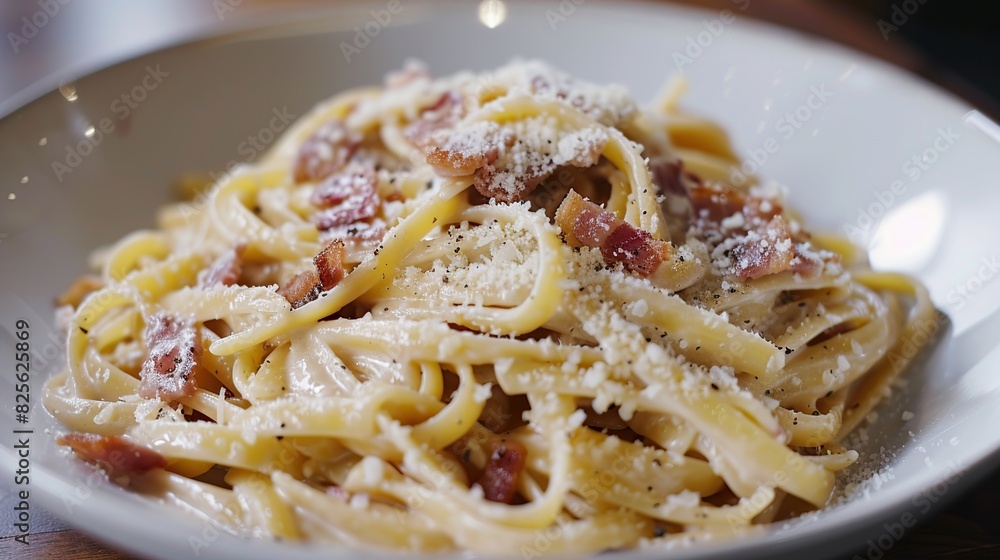 Classic pasta carbonara with bacon and parmesan. Generative Ai Classic pasta carbonara with bacon and parmesan. Generative Ai