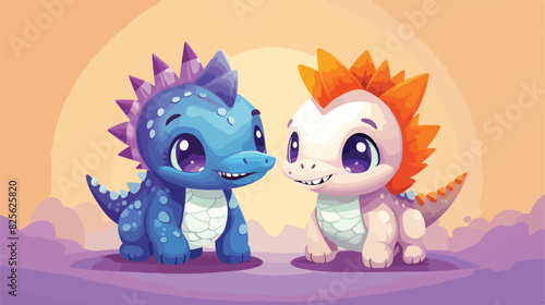 Two cute and funny baby dinosaur characters