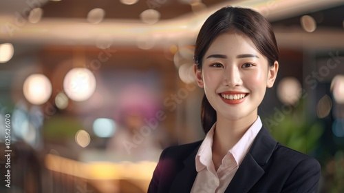 Empowering Transactions: A Smiling Asian Saleswoman Excels In The Real Estate Domain, Facilitating Successful Deals And Transactions, High Quality