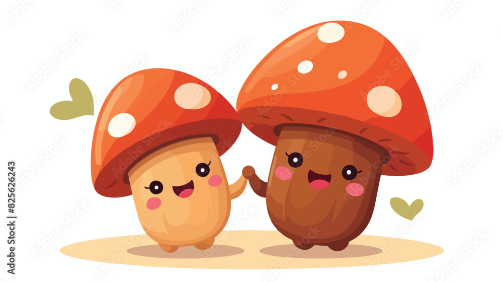 Two funny porcini mushroom characters one showing l