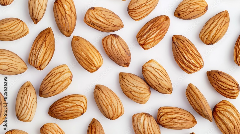Close up of organic almond nuts isolated on white background. Generative Ai Close up of organic almond nuts isolated on white background. Generative Ai