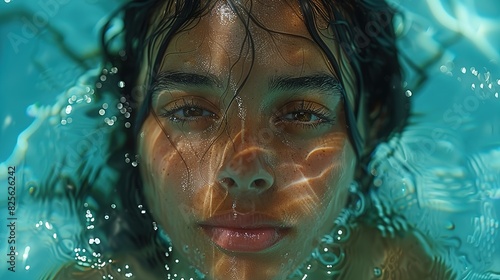 Submerged woman in tranquil waters - Generative AI