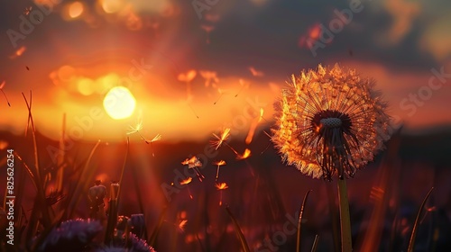 Detailed picture of dandelion during sunset