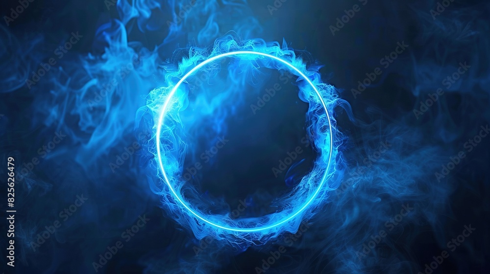 Obraz premium Circle Neon Blue Color - Geometric Ring on Dark Background 