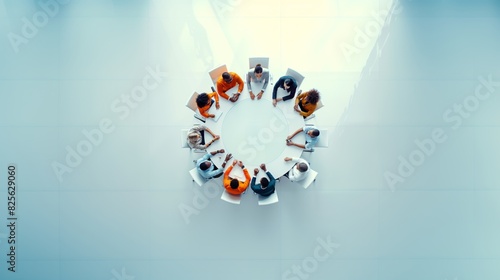A group of diverse business professionals engaged in a roundtable discussion