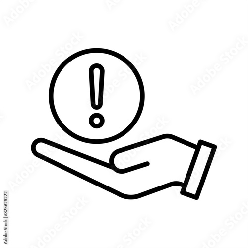 vector icon of disclaimer symbol triangle, hand, circle with exclamation mark. vector illustration on white background.