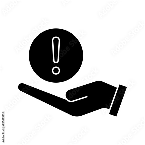 vector icon of disclaimer symbol triangle, hand, circle with exclamation mark. vector illustration on white background. photo