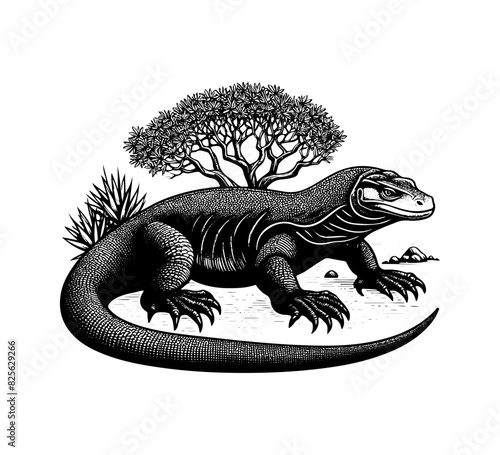 Komodo dragon hand drawn vector illustration