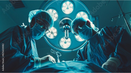 two surgeons in a surgical theater, deeply focused on a procedure