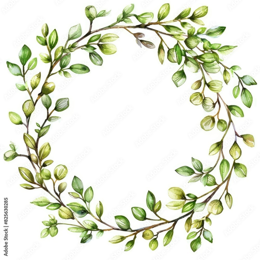 Branch Wreath. Watercolor Tree Branch Frame with Spring Leaf Illustration Branch Wreath. Watercolor Tree Branch Frame with Spring Leaf Illustration