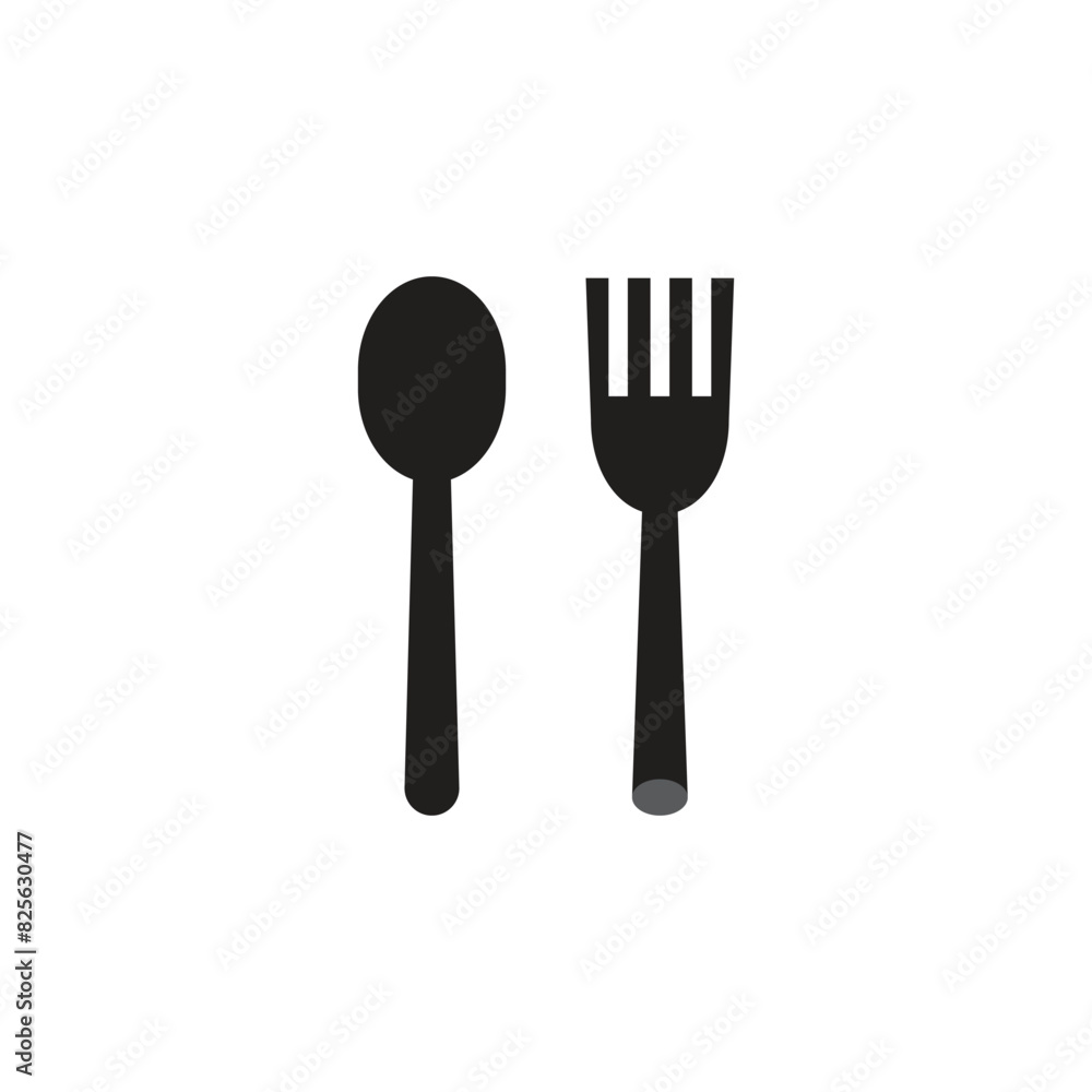 Knife and fork vector icon in black solid flat design icon isolated on white background.