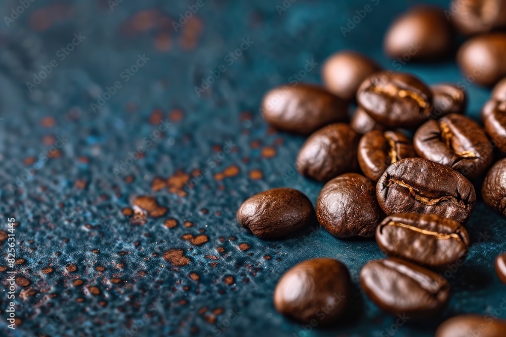 Brown Roasted Coffee Beans Closeup On Dark Background - generative ai Brown Roasted Coffee Beans Closeup On Dark Background - generative ai