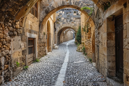 Old Greece. Medieval Arched Street in the Old Town of Rhodes  Greek Islands
