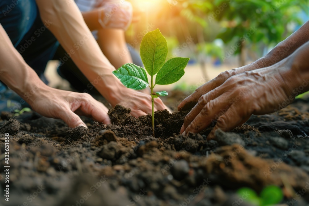 Fototapeta premium Seed To Tree. Growing Concept: Planting a Young Tree with Care in Garden