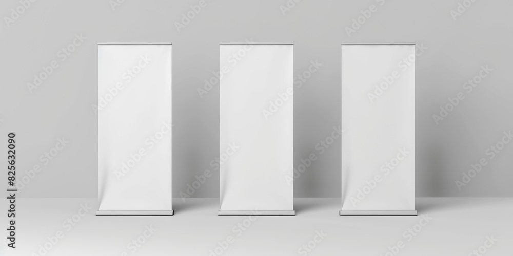 Stand Banner. Exhibition Wall Cloth Display Stand with 3D Rendering for Illustration Mockup Stand Banner. Exhibition Wall Cloth Display Stand with 3D Rendering for Illustration Mockup