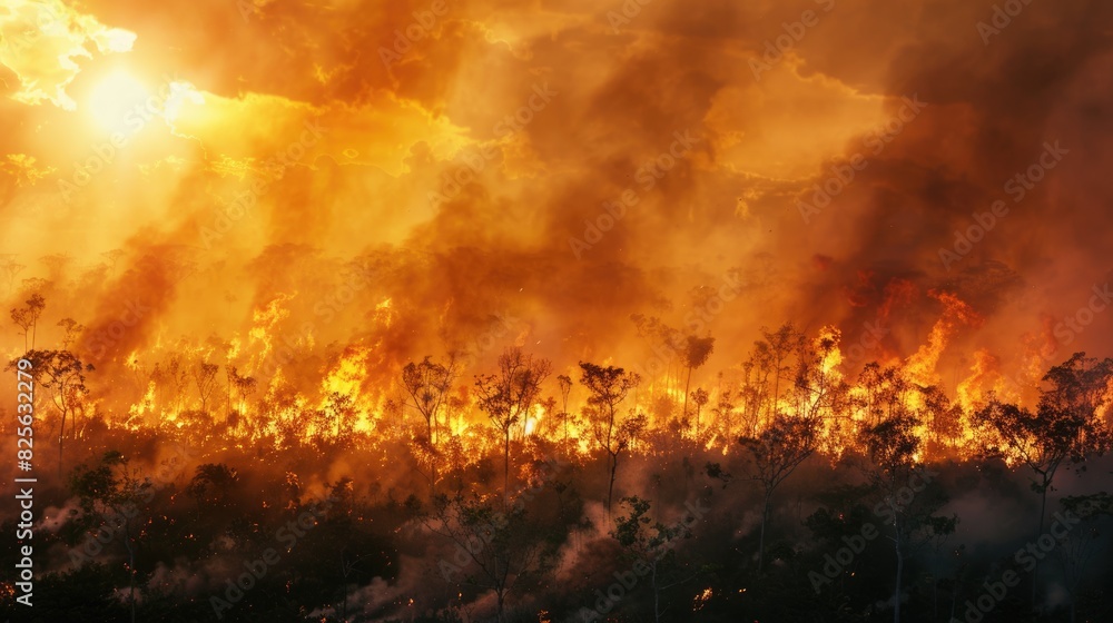 Tropical Climate. Human-Caused Wildfire Disaster in Amazon Rainforest