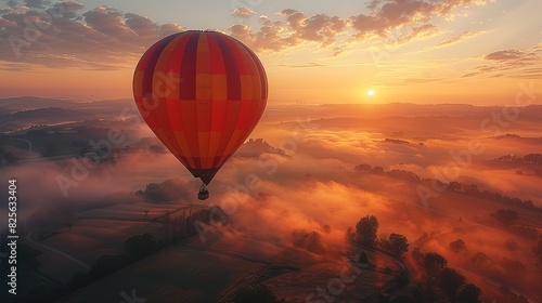 Hot air balloon floats in the golden sunrise in the sky - Generative Ai