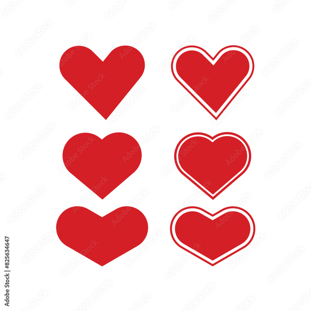 Heart icon set in flat style with background. Heart icon set in flat style with background.