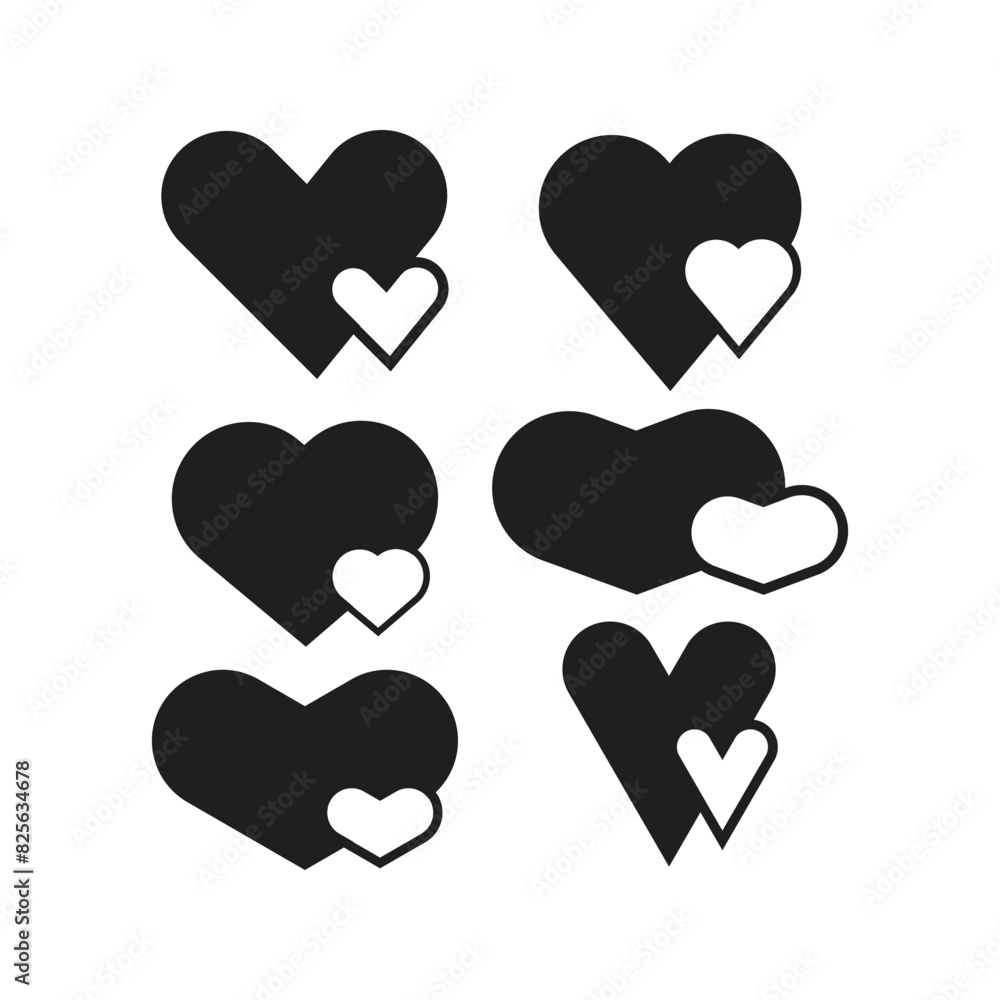 Heart icon set in flat style with background. Heart icon set in flat style with background.